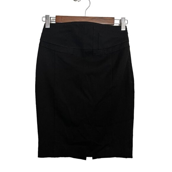 Express Womens Black Buckle Back High Waisted Mini Pencil Career Skirt Size 00 - Picture 1 of 9
